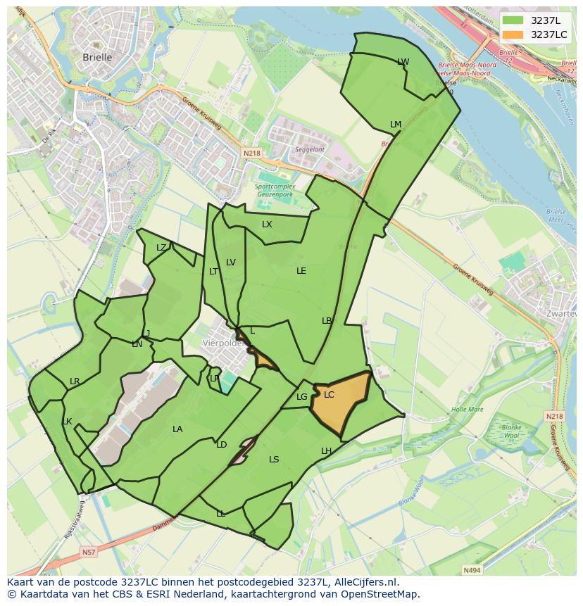 Afbeelding van het postcodegebied 3237 LC op de kaart.