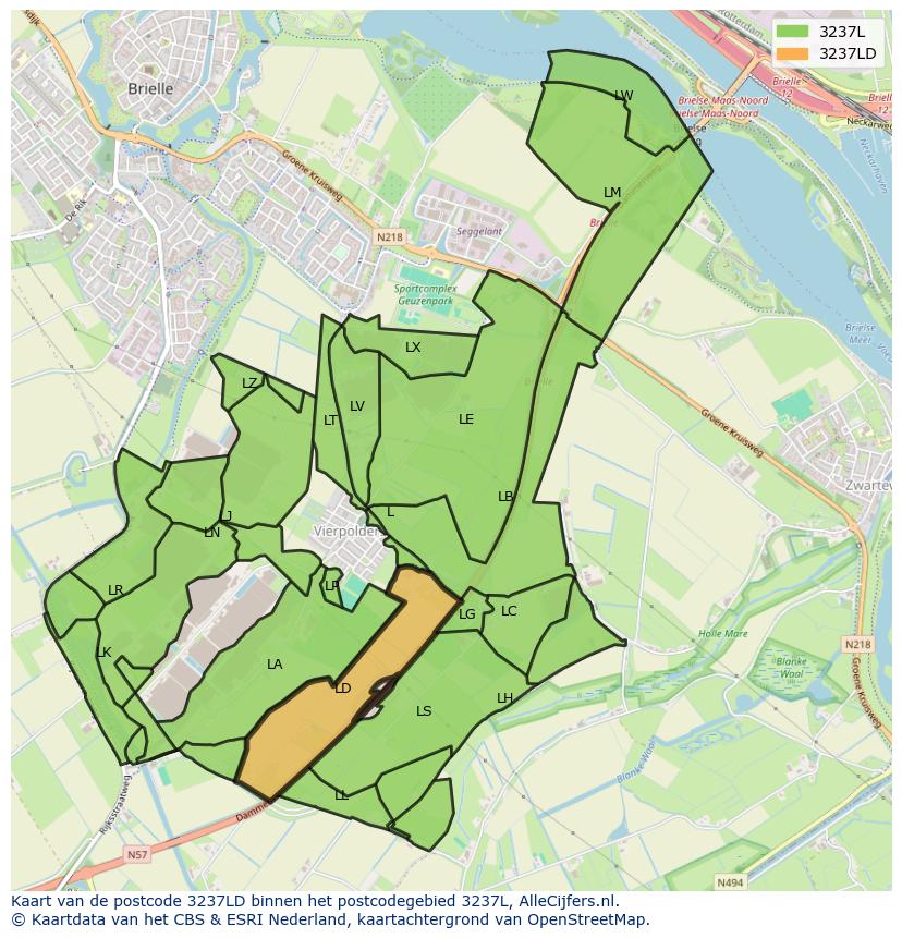 Afbeelding van het postcodegebied 3237 LD op de kaart.