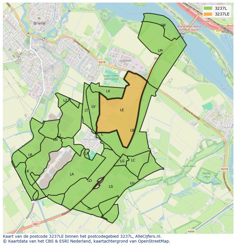 Afbeelding van het postcodegebied 3237 LE op de kaart.