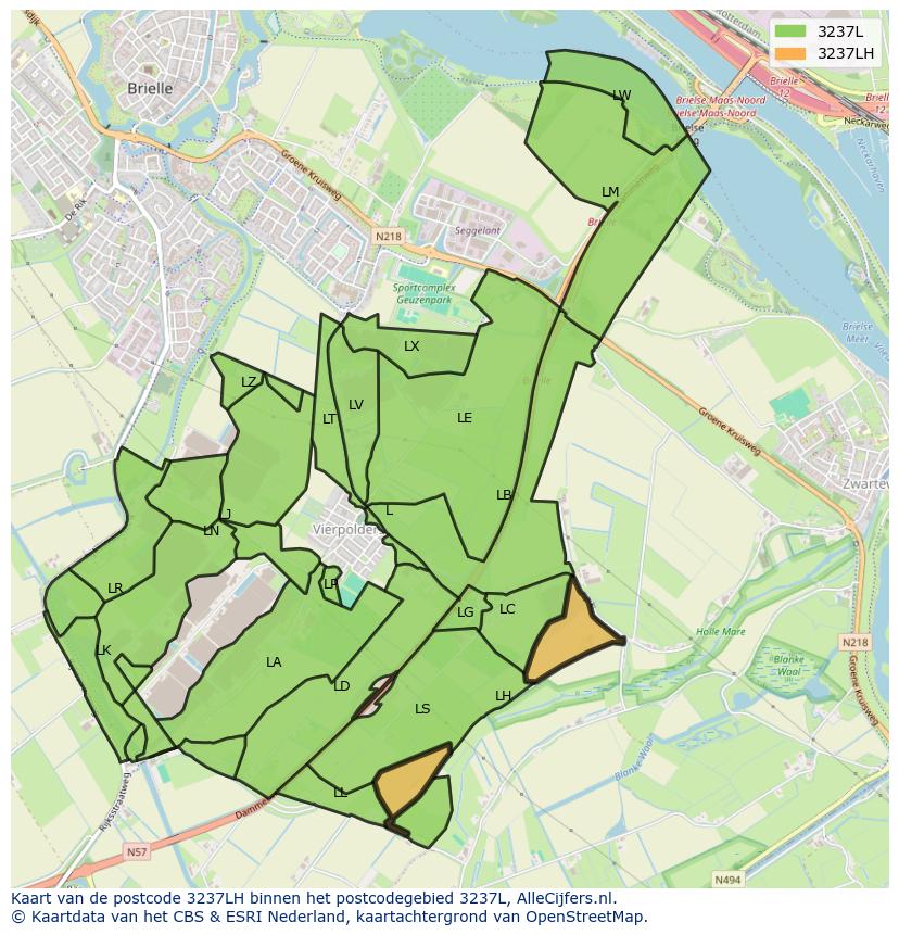 Afbeelding van het postcodegebied 3237 LH op de kaart.