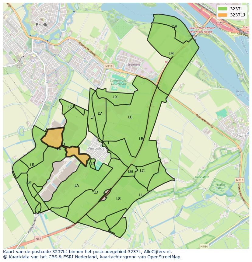 Afbeelding van het postcodegebied 3237 LJ op de kaart.