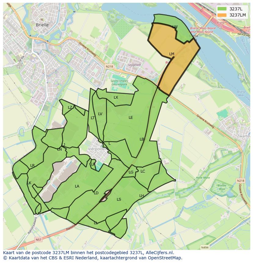 Afbeelding van het postcodegebied 3237 LM op de kaart.