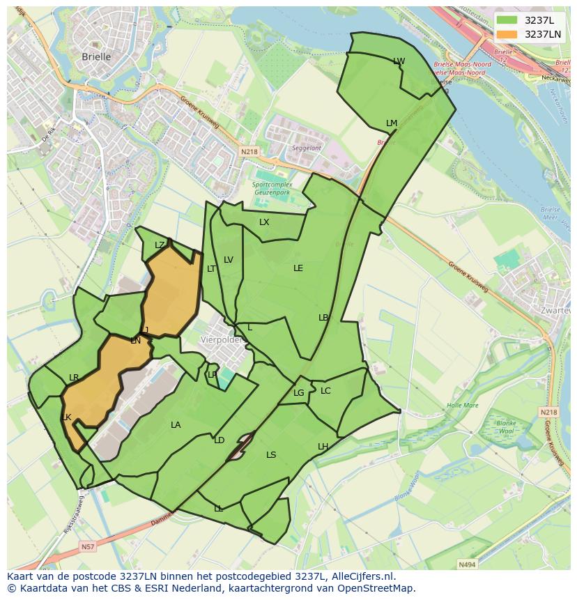 Afbeelding van het postcodegebied 3237 LN op de kaart.