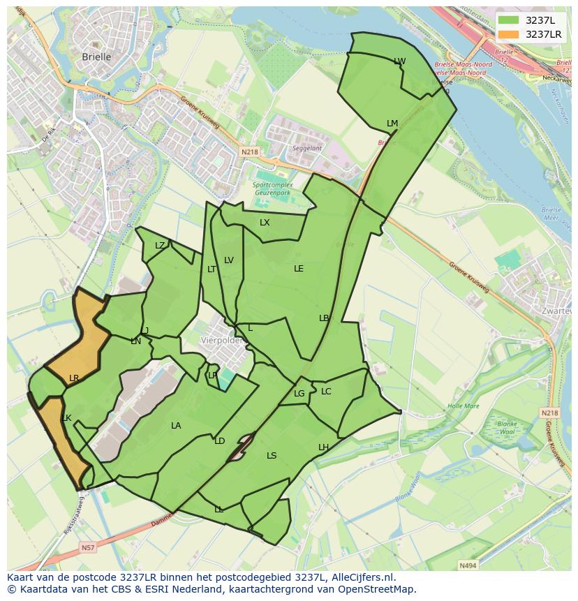 Afbeelding van het postcodegebied 3237 LR op de kaart.