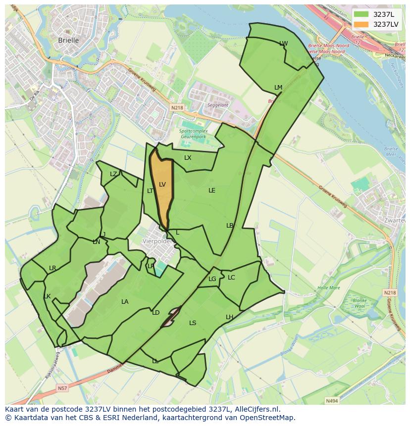 Afbeelding van het postcodegebied 3237 LV op de kaart.