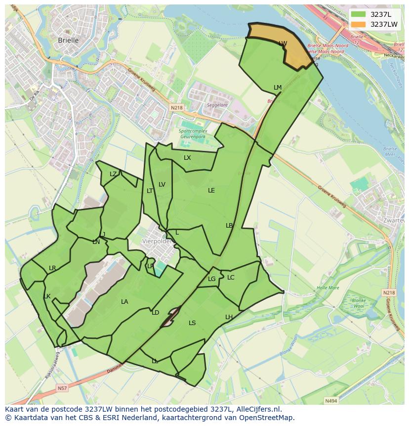 Afbeelding van het postcodegebied 3237 LW op de kaart.