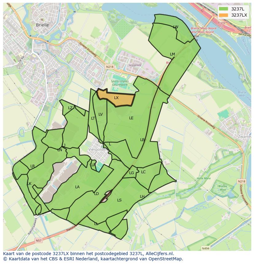 Afbeelding van het postcodegebied 3237 LX op de kaart.