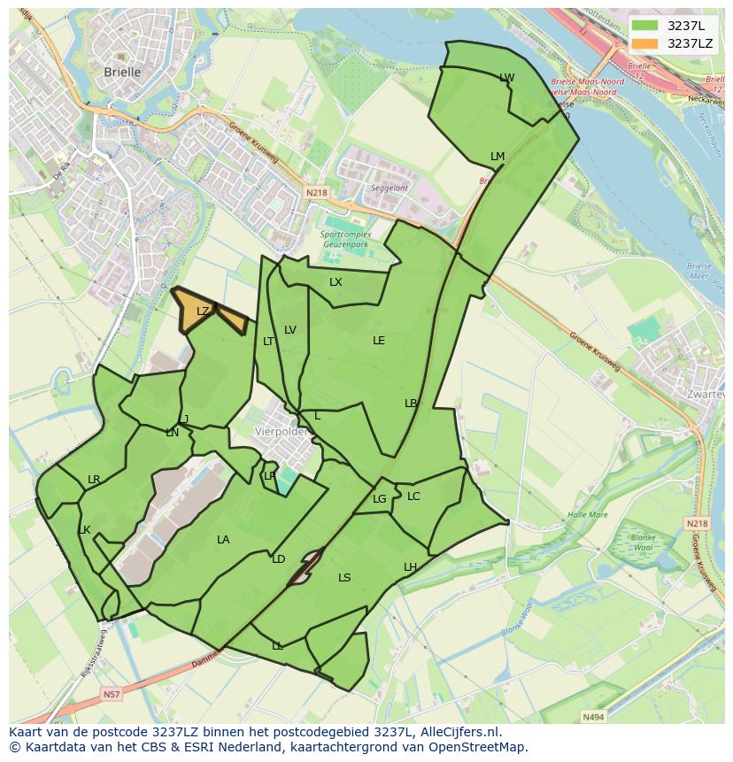 Afbeelding van het postcodegebied 3237 LZ op de kaart.