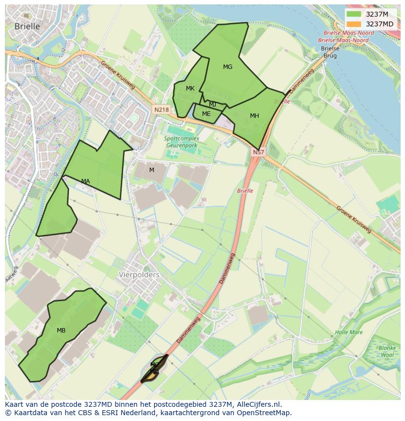 Afbeelding van het postcodegebied 3237 MD op de kaart.