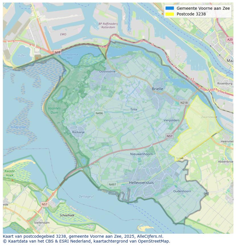 Afbeelding van het postcodegebied 3238 op de kaart.