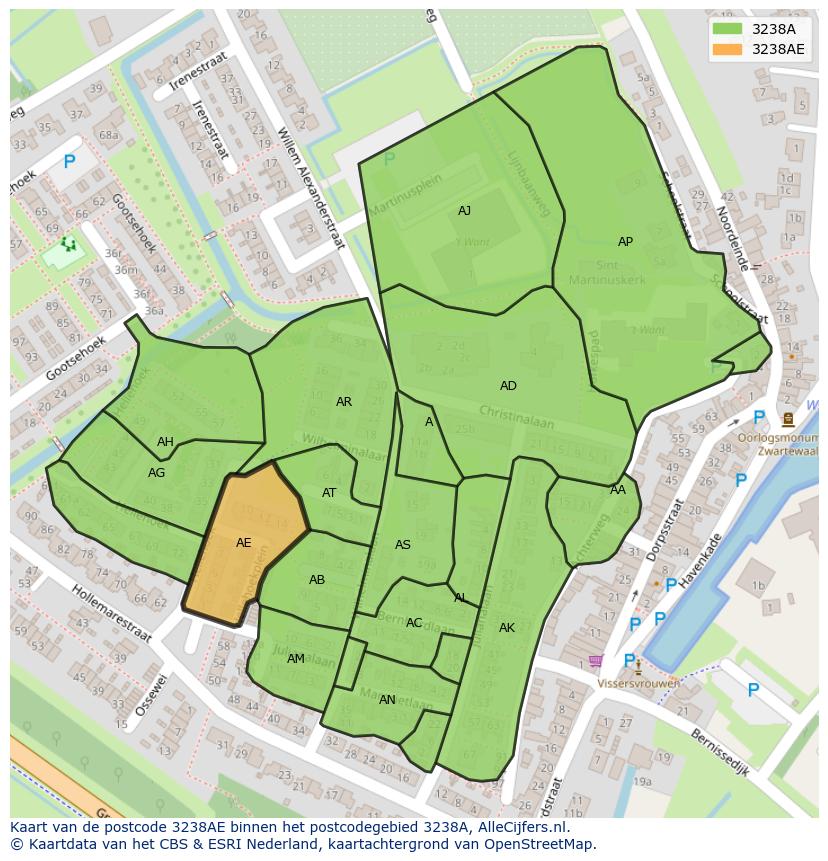 Afbeelding van het postcodegebied 3238 AE op de kaart.