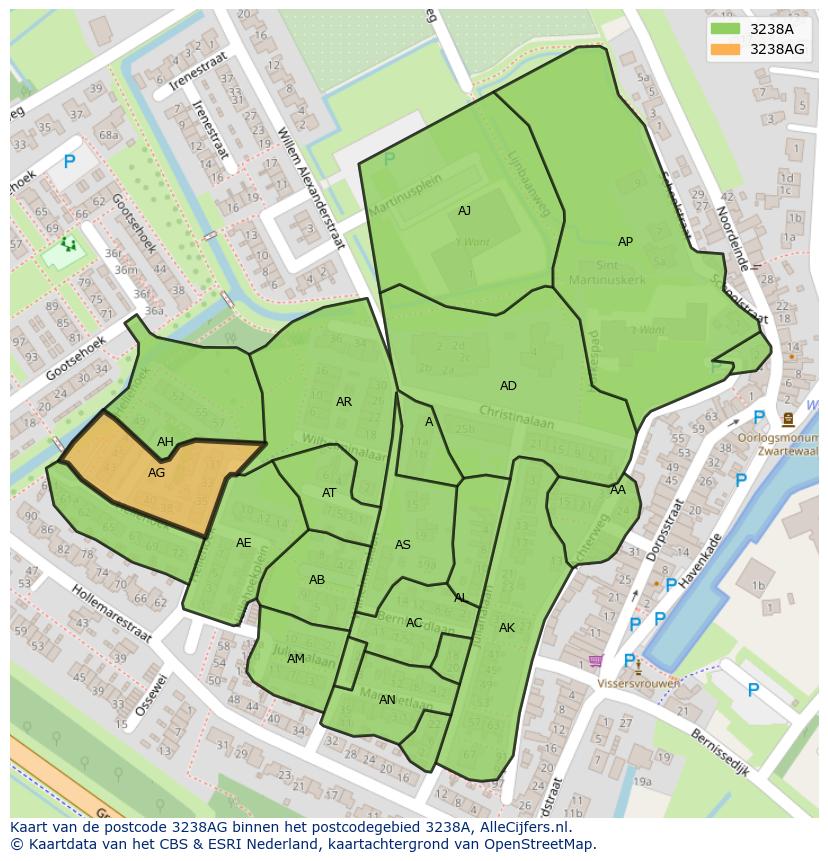 Afbeelding van het postcodegebied 3238 AG op de kaart.