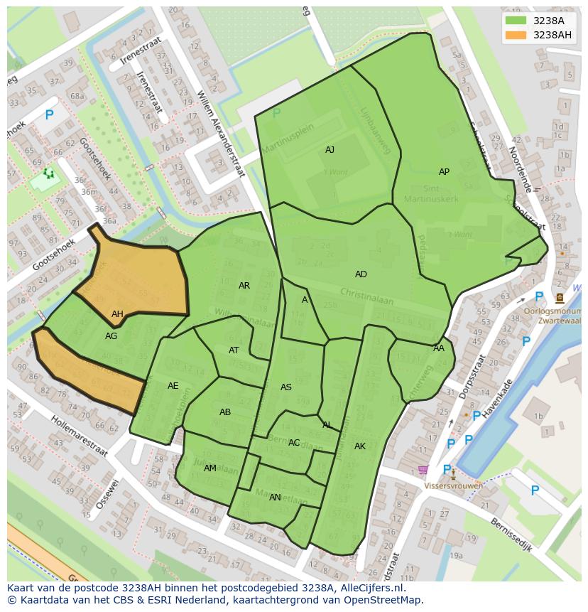 Afbeelding van het postcodegebied 3238 AH op de kaart.
