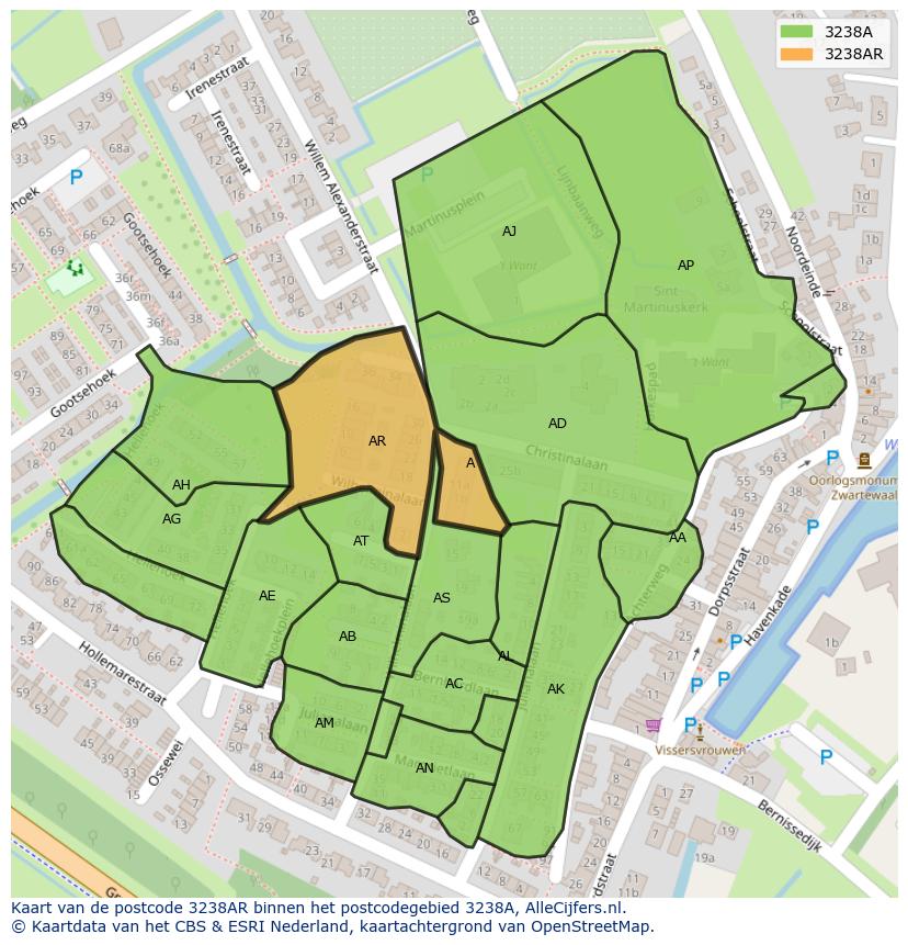 Afbeelding van het postcodegebied 3238 AR op de kaart.