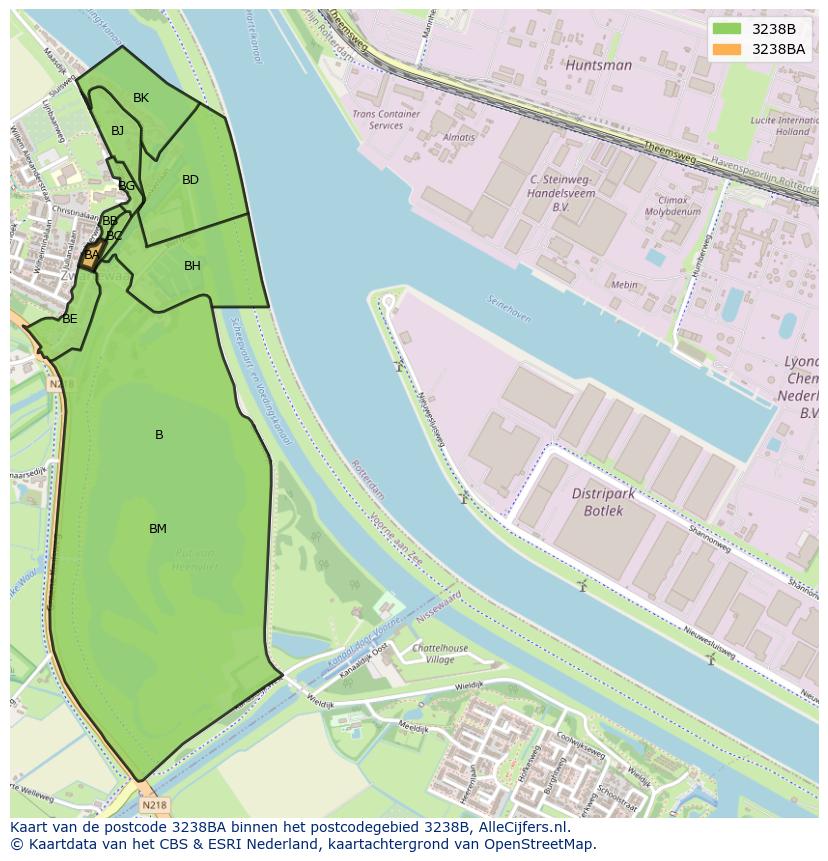 Afbeelding van het postcodegebied 3238 BA op de kaart.