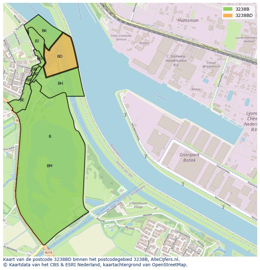 Afbeelding van het postcodegebied 3238 BD op de kaart.