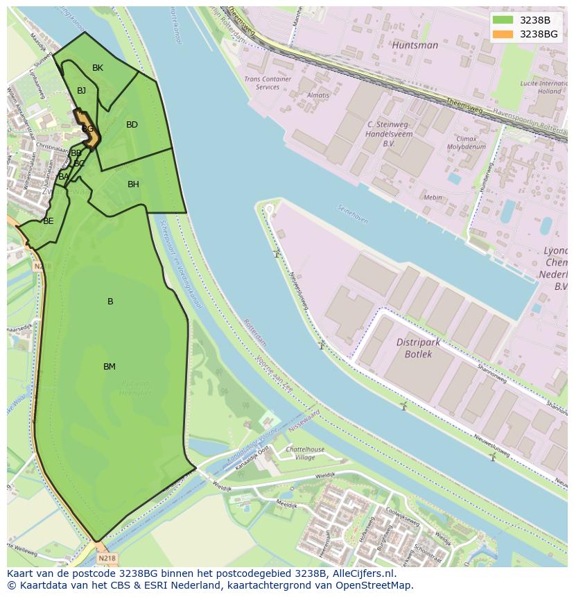 Afbeelding van het postcodegebied 3238 BG op de kaart.
