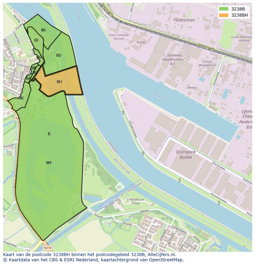 Afbeelding van het postcodegebied 3238 BH op de kaart.