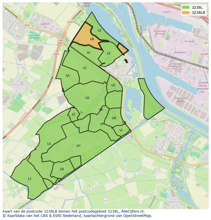 Afbeelding van het postcodegebied 3238 LB op de kaart.