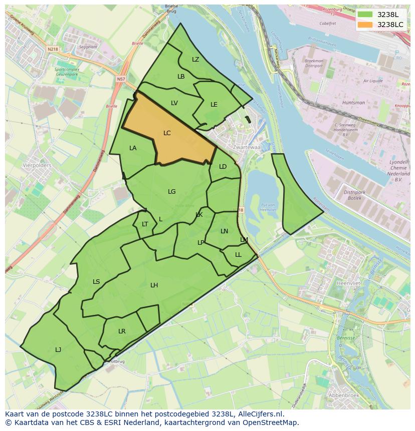 Afbeelding van het postcodegebied 3238 LC op de kaart.