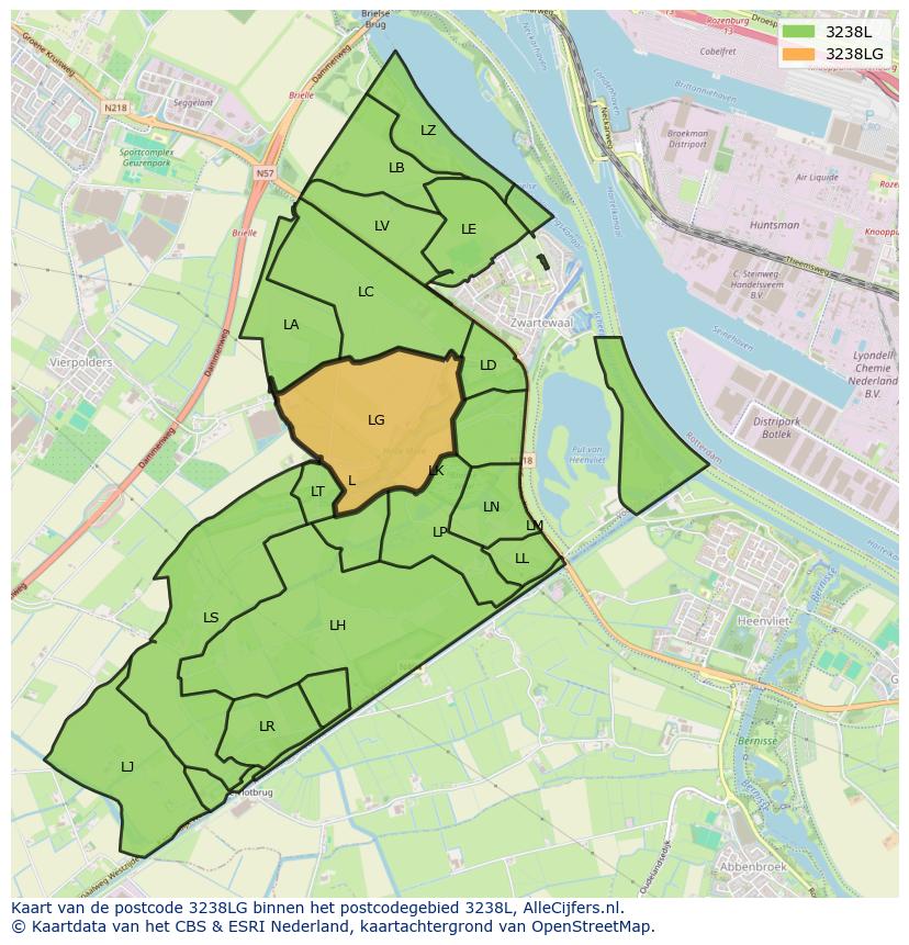 Afbeelding van het postcodegebied 3238 LG op de kaart.