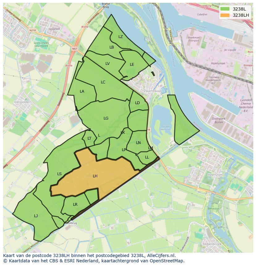 Afbeelding van het postcodegebied 3238 LH op de kaart.
