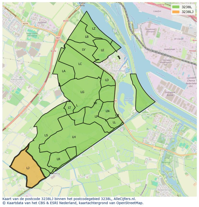 Afbeelding van het postcodegebied 3238 LJ op de kaart.