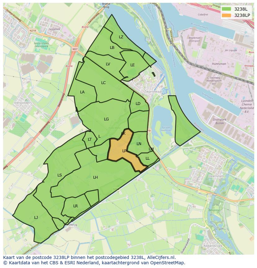 Afbeelding van het postcodegebied 3238 LP op de kaart.