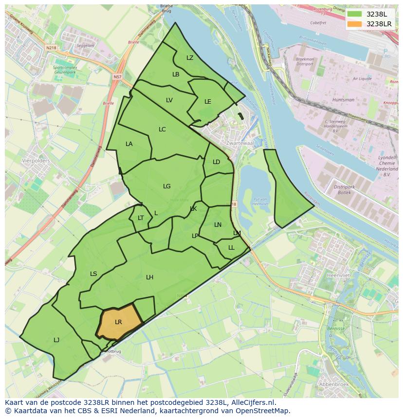 Afbeelding van het postcodegebied 3238 LR op de kaart.