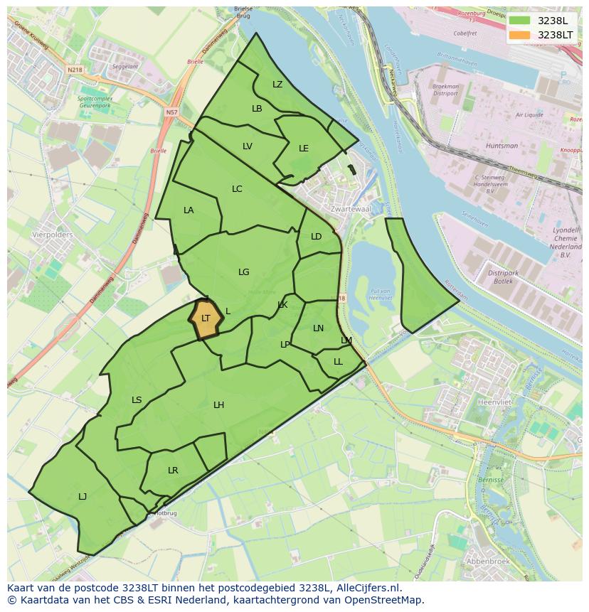 Afbeelding van het postcodegebied 3238 LT op de kaart.