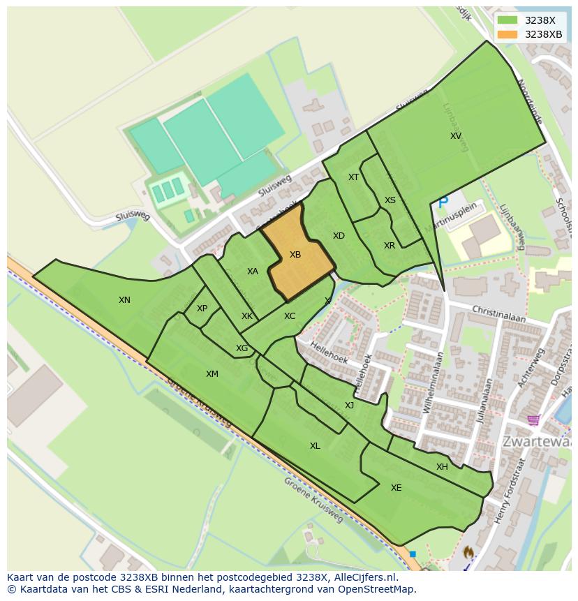 Afbeelding van het postcodegebied 3238 XB op de kaart.