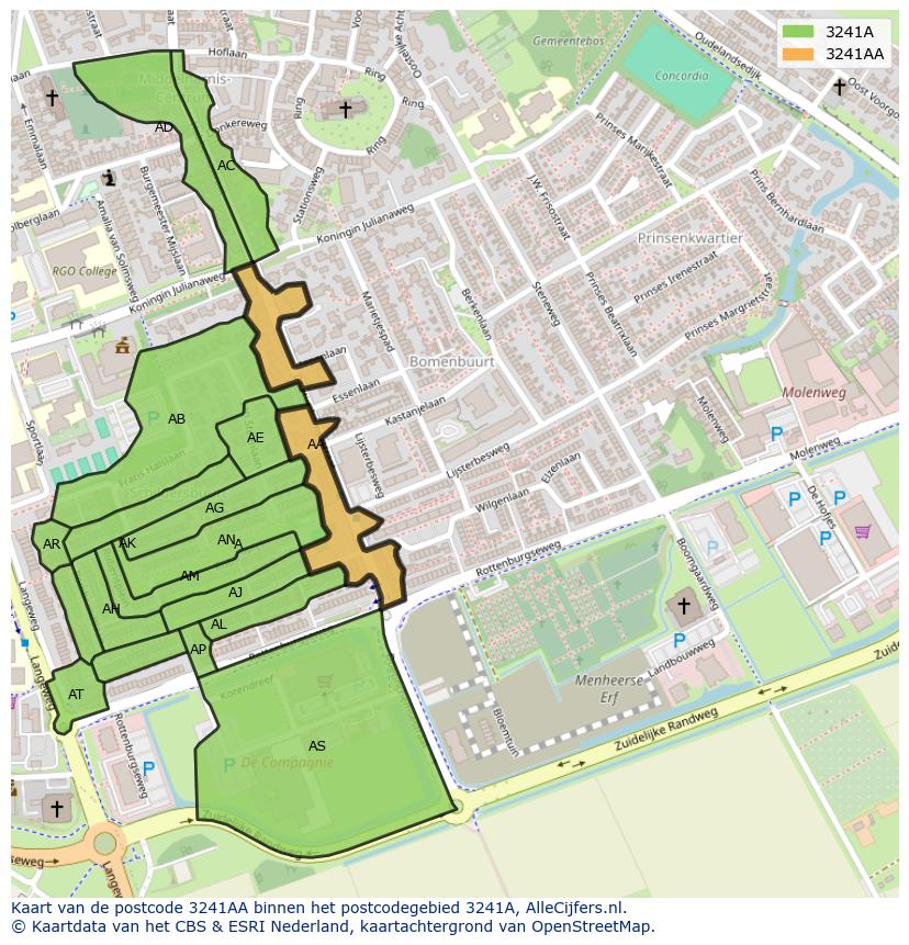 Afbeelding van het postcodegebied 3241 AA op de kaart.