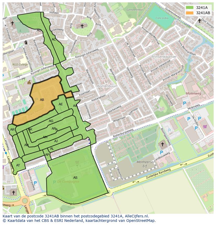 Afbeelding van het postcodegebied 3241 AB op de kaart.