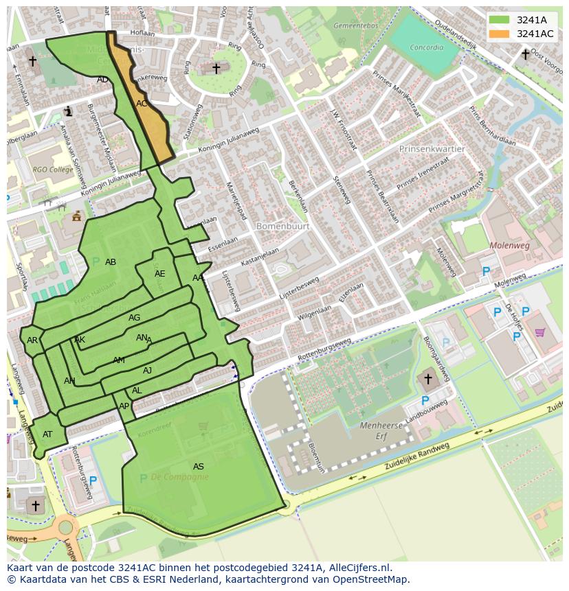 Afbeelding van het postcodegebied 3241 AC op de kaart.