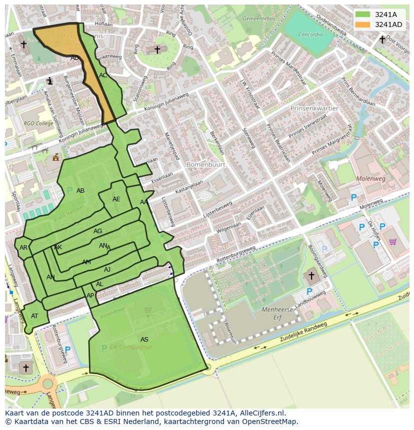 Afbeelding van het postcodegebied 3241 AD op de kaart.
