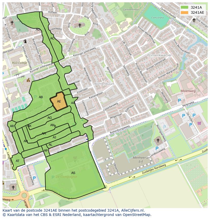 Afbeelding van het postcodegebied 3241 AE op de kaart.