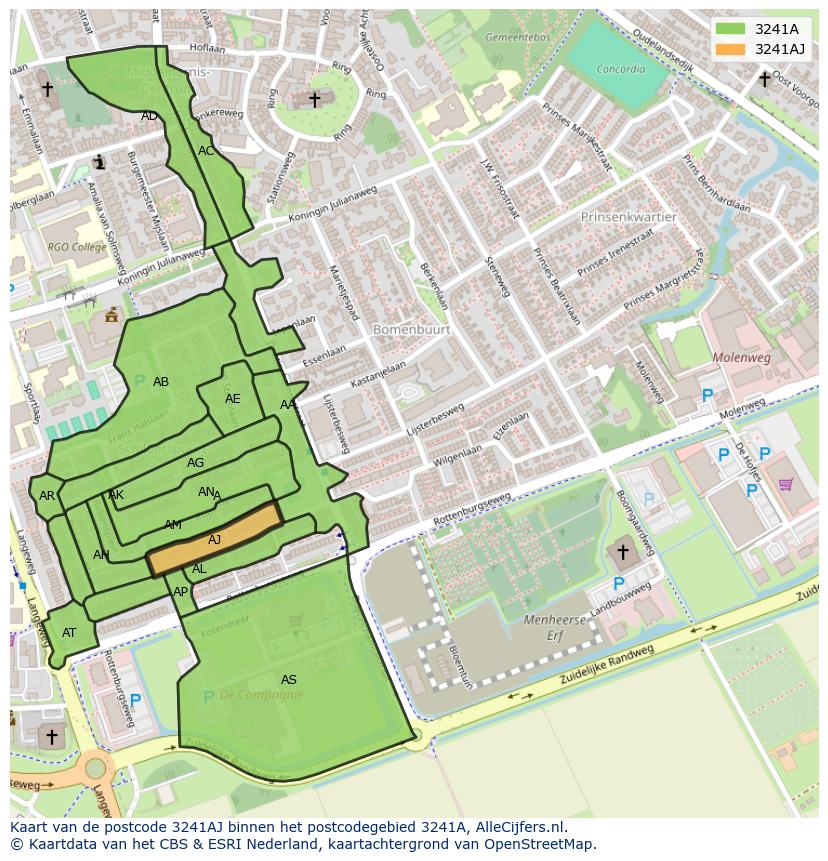 Afbeelding van het postcodegebied 3241 AJ op de kaart.