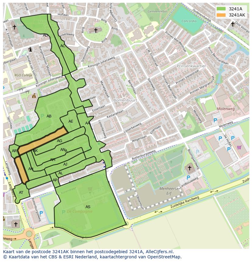 Afbeelding van het postcodegebied 3241 AK op de kaart.