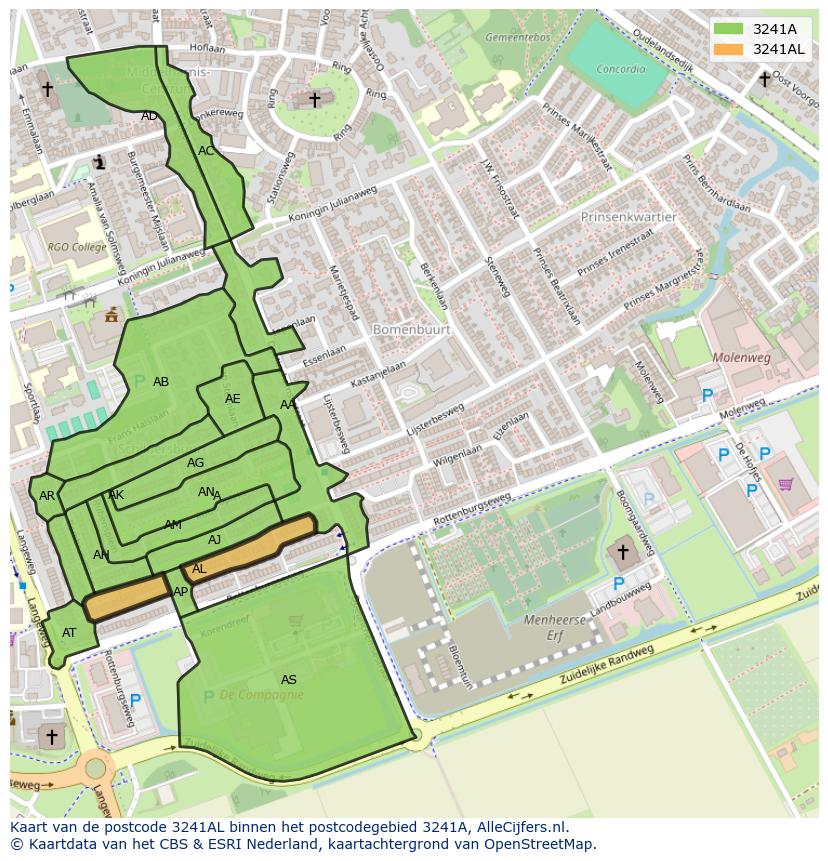 Afbeelding van het postcodegebied 3241 AL op de kaart.