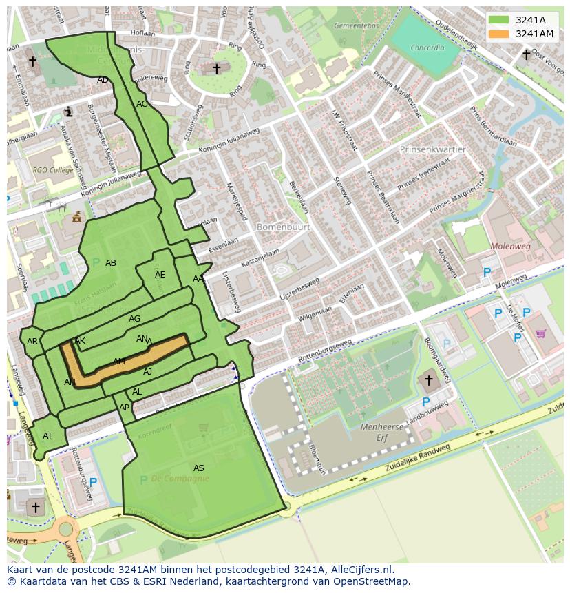 Afbeelding van het postcodegebied 3241 AM op de kaart.