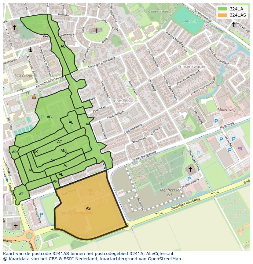 Afbeelding van het postcodegebied 3241 AS op de kaart.