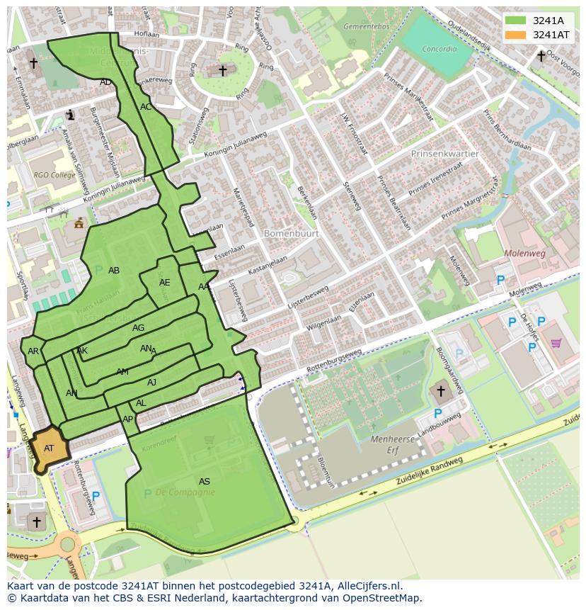 Afbeelding van het postcodegebied 3241 AT op de kaart.