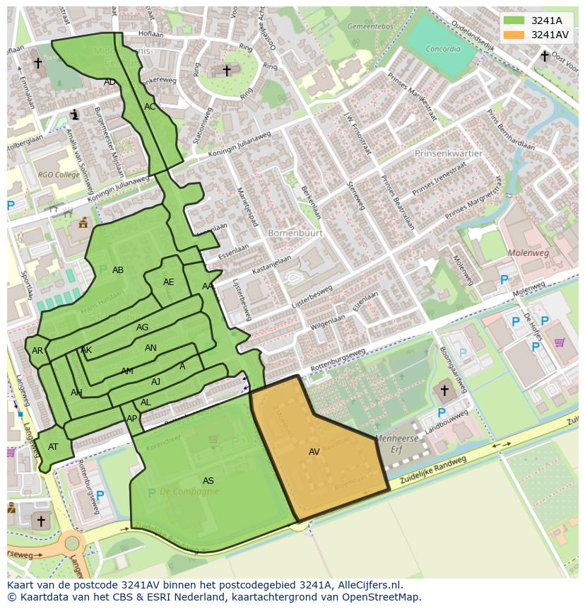 Afbeelding van het postcodegebied 3241 AV op de kaart.