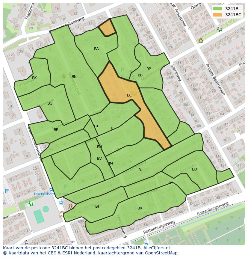 Afbeelding van het postcodegebied 3241 BC op de kaart.