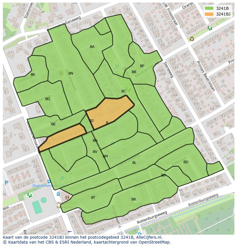 Afbeelding van het postcodegebied 3241 BJ op de kaart.