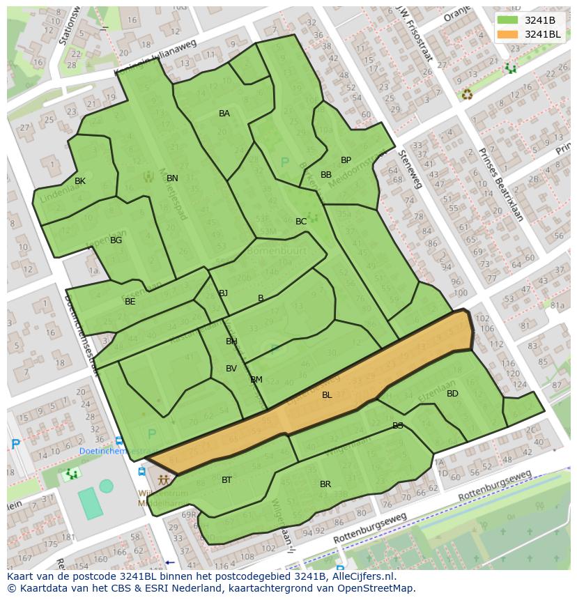 Afbeelding van het postcodegebied 3241 BL op de kaart.