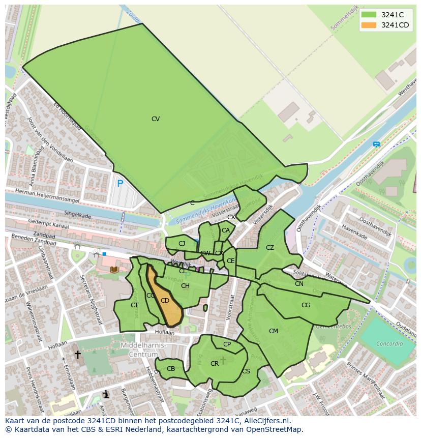 Afbeelding van het postcodegebied 3241 CD op de kaart.