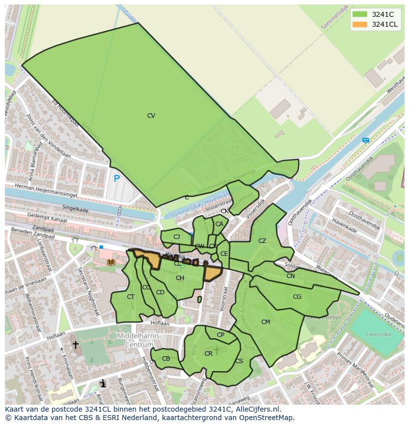 Afbeelding van het postcodegebied 3241 CL op de kaart.