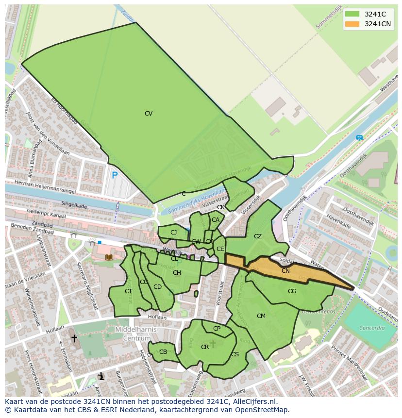 Afbeelding van het postcodegebied 3241 CN op de kaart.