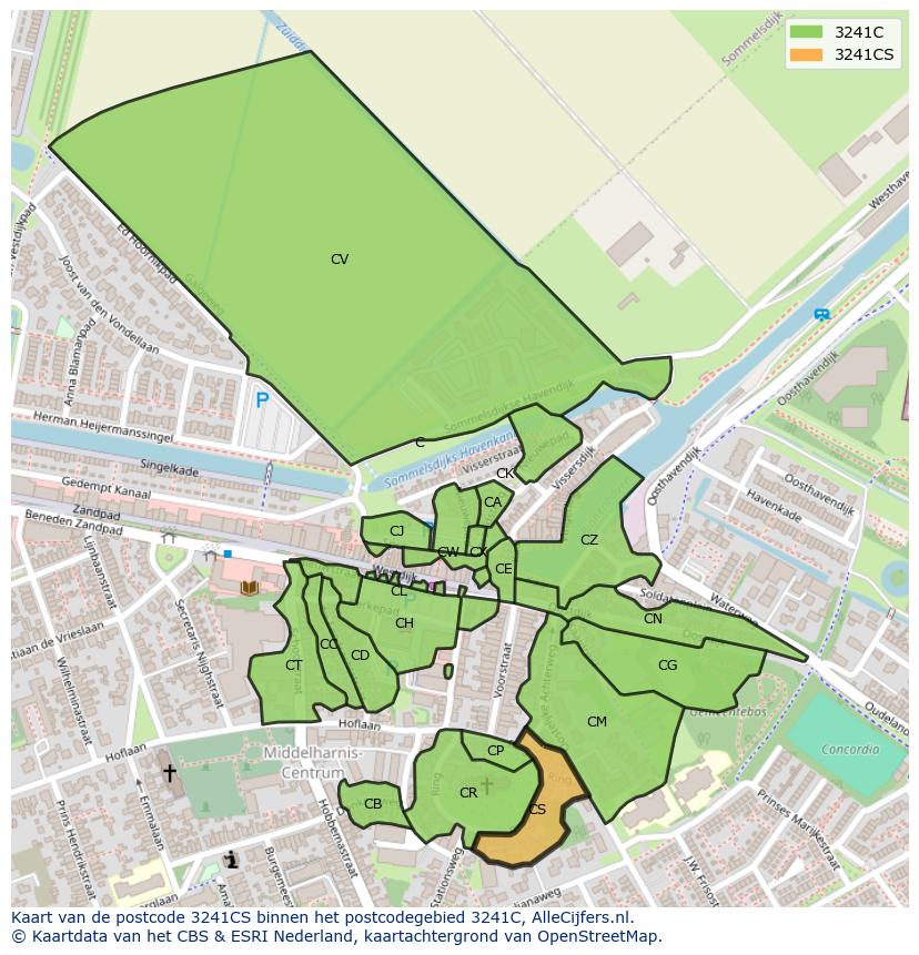 Afbeelding van het postcodegebied 3241 CS op de kaart.